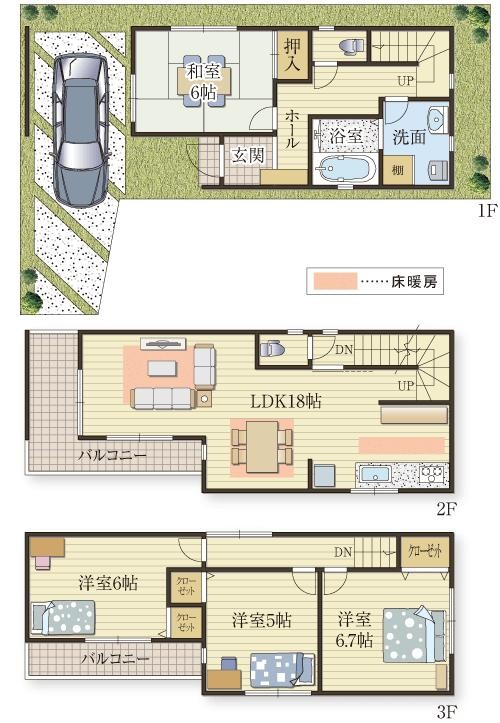 バルコニーと窓がリビング開放する家