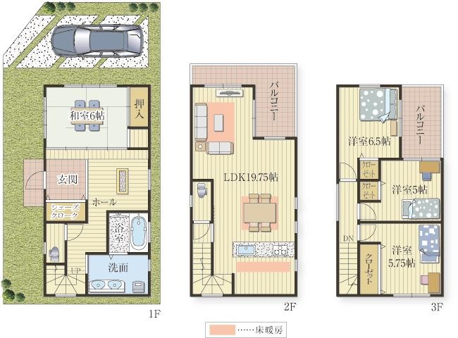 小上がりの和室と囲炉裏のある和風モダンな家。