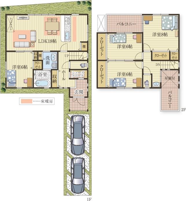 用途別の2つのバルコニーがある家