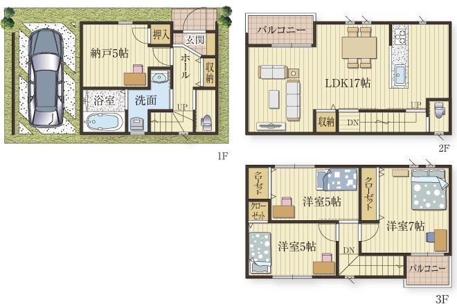 限られた敷地で3LDK+納戸+車庫を実現