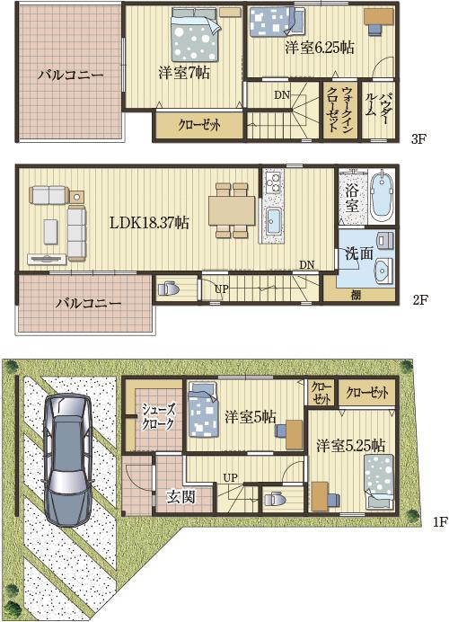 オシャレ好き家族がうれしい家 間取りコレクション 大阪市 東淀川区 鶴見区 東大阪市で新築一戸建て 不動産のことならハウスパートナーへ