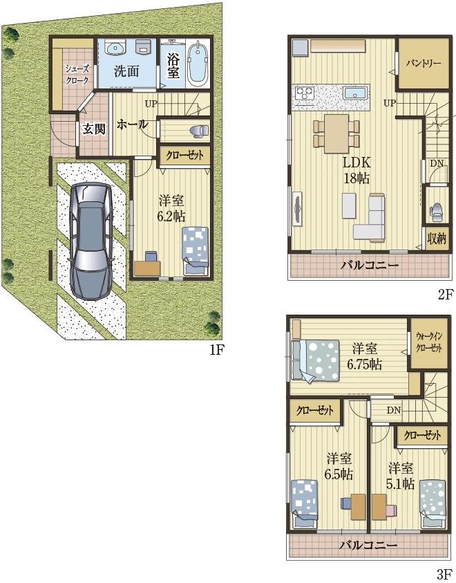 各階にある大容量収納が便利な家